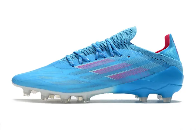Adidas Sapatos de Futebol Azul Rosa, Parte Superior de Tricô de Corte Baixo, Cadarços Assimétricos, Gramado Firme 14