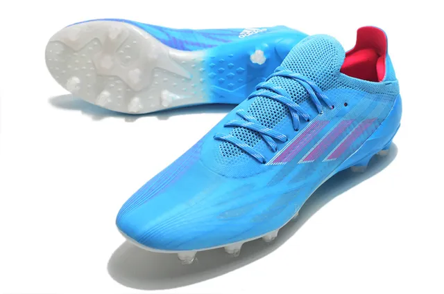 Adidas Sapatos de Futebol Azul Rosa, Parte Superior de Tricô de Corte Baixo, Cadarços Assimétricos, Gramado Firme 15
