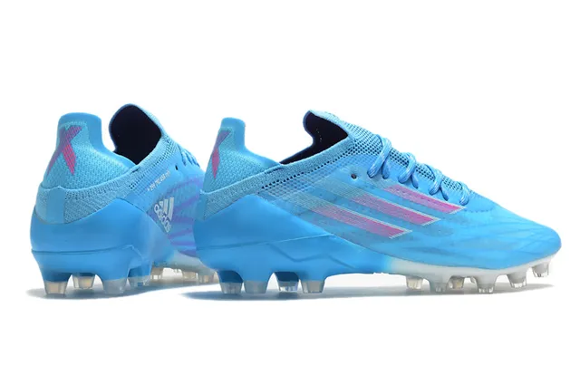 Adidas Sapatos de Futebol Azul Rosa, Parte Superior de Tricô de Corte Baixo, Cadarços Assimétricos, Gramado Firme 16