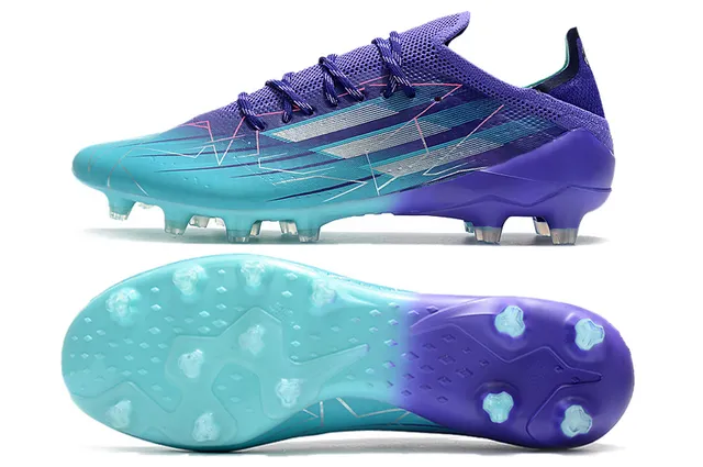 Adidas Sapatos de Futebol Azul Rosa, Parte Superior de Tricô de Corte Baixo, Cadarços Assimétricos, Gramado Firme 17