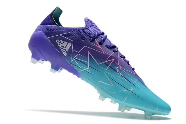 Adidas Sapatos de Futebol Azul Rosa, Parte Superior de Tricô de Corte Baixo, Cadarços Assimétricos, Gramado Firme 18