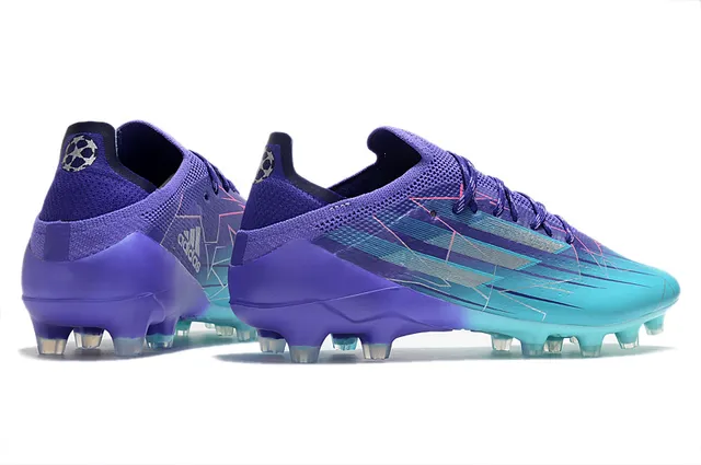 Adidas Sapatos de Futebol Azul Rosa, Parte Superior de Tricô de Corte Baixo, Cadarços Assimétricos, Gramado Firme 22