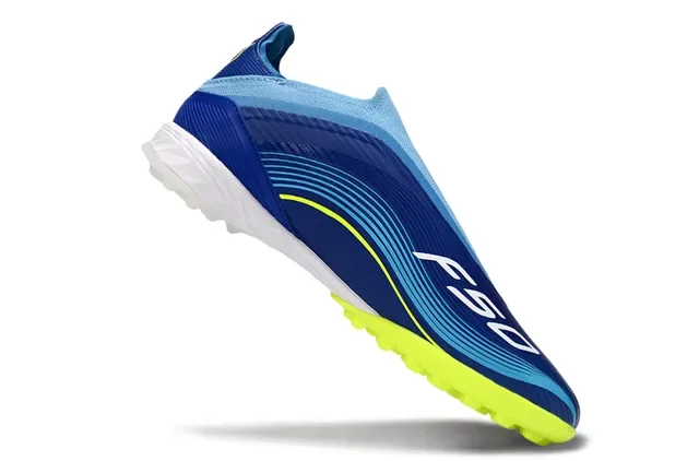 Adidas Bleu Jaune Low-Cut Sock-Fit Upper Synthetic Wave-Patterned Overlay Artificial-Grass Chaussures de Football 2