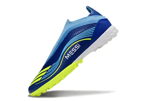 Adidas Bleu Jaune Low-Cut Sock-Fit Upper Synthetic Wave-Patterned Overlay Artificial-Grass Chaussures de Football 3
