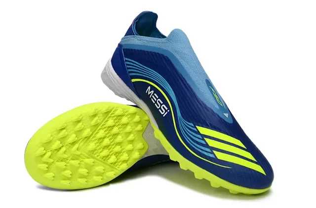 Adidas Bleu Jaune Low-Cut Sock-Fit Upper Synthetic Wave-Patterned Overlay Artificial-Grass Chaussures de Football 4