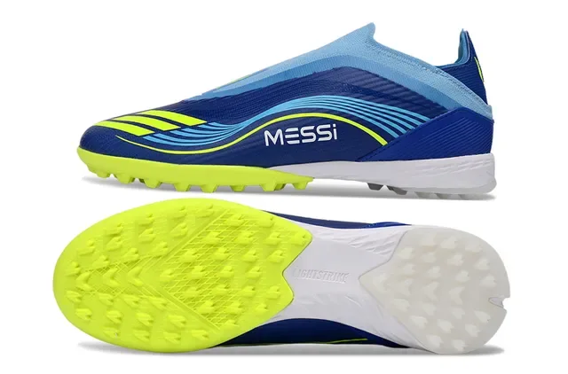 Adidas Bleu Jaune Low-Cut Sock-Fit Upper Synthetic Wave-Patterned Overlay Artificial-Grass Chaussures de Football 7