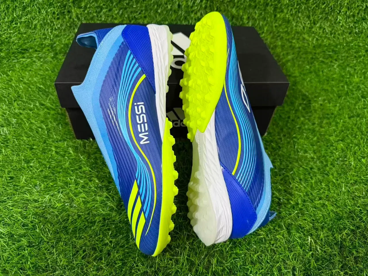 Adidas Bleu Jaune Low-Cut Sock-Fit Upper Synthetic Wave-Patterned Overlay Artificial-Grass Chaussures de Football 9