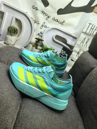 Adidas Blue Yellow Translucent Mesh Upper Sculpted Midsole Running Shoes 7