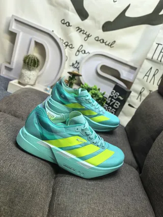 Adidas Blue Yellow Translucent Mesh Upper Sculpted Midsole Running Shoes 9