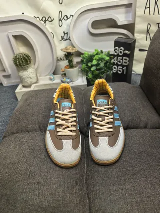 Adidas Brown Blue Suede Upper Three Light Stripes Lifestyle Sneakers 10