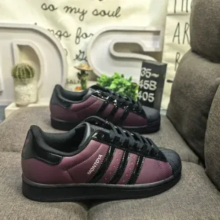 Adidas Burgundy Black Shell-Toe Three-Stripe Lifestyle Sneakers