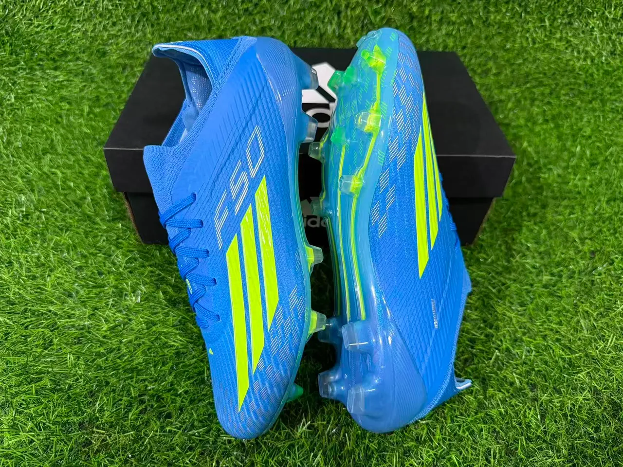 Adidas F50 Blue and Neon Green Firm-Ground Soccer Shoes 2
