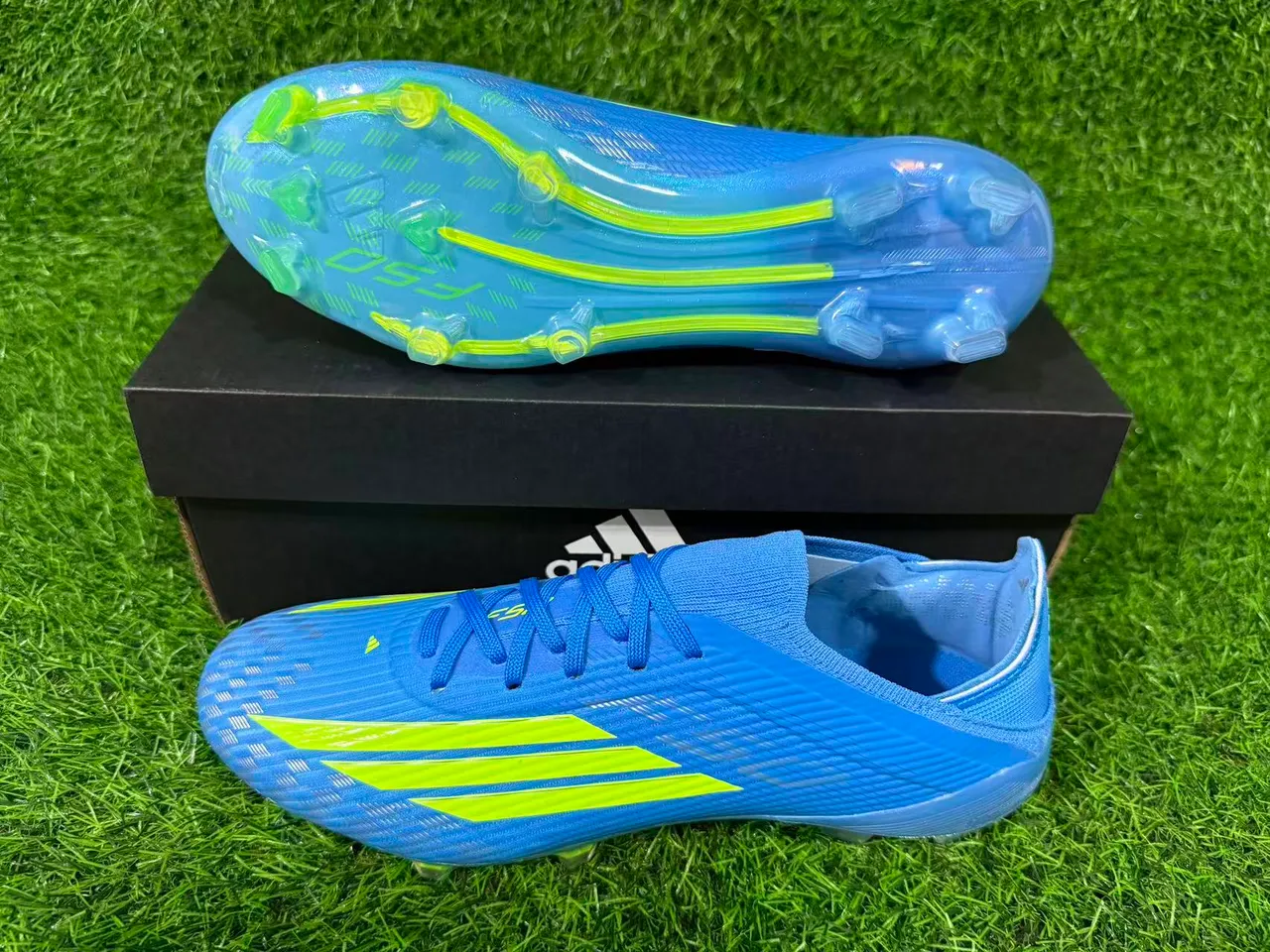 Adidas F50 Blue and Neon Green Firm-Ground Soccer Shoes 3