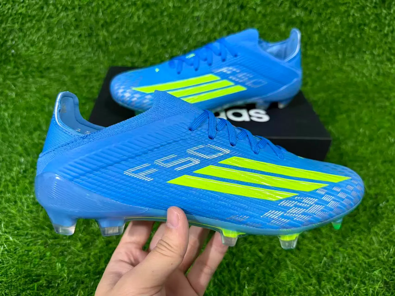 Adidas F50 Blue and Neon Green Firm-Ground Soccer Shoes 4