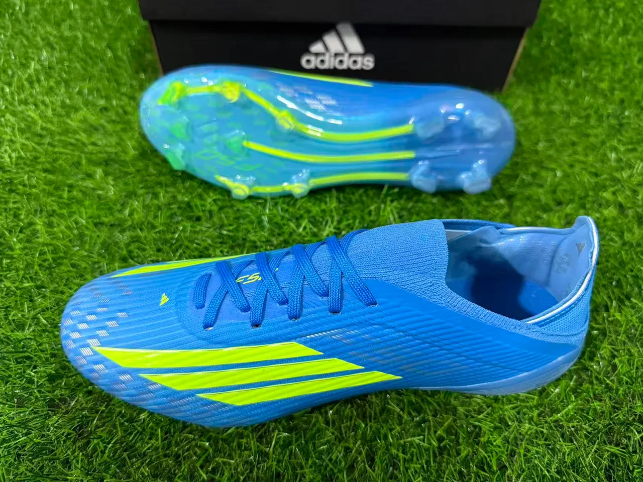 Adidas F50 Blue and Neon Green Firm-Ground Soccer Shoes 7