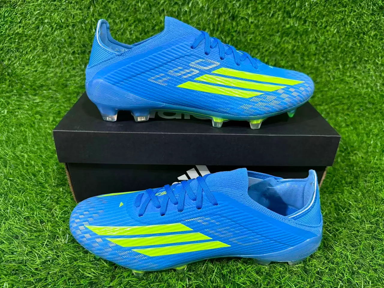 Adidas F50 Blue and Neon Green Firm-Ground Soccer Shoes 9