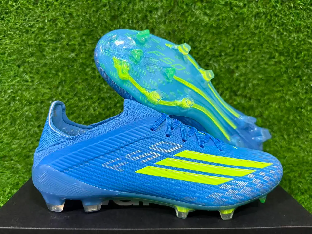 Adidas F50 Blue and Neon Green Firm-Ground Soccer Shoes 10