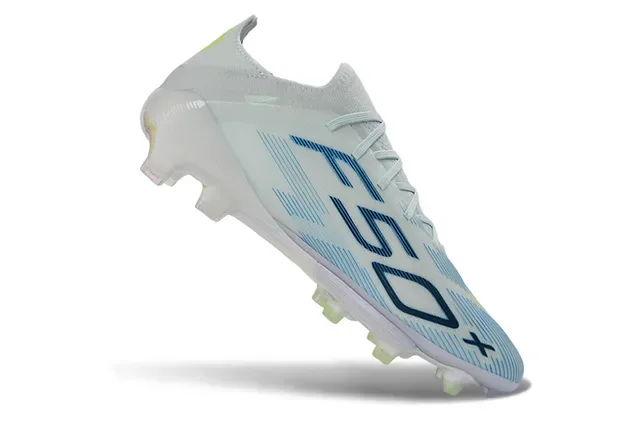 Adidas F50+ Chaussures de football gris clair bleu vert néon terrain ferme 2