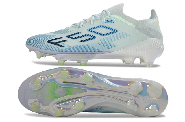 Adidas F50+ Chaussures de football gris clair bleu vert néon terrain ferme 6