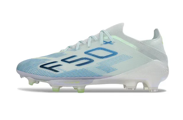 Adidas F50+ Chaussures de football gris clair bleu vert néon terrain ferme 7