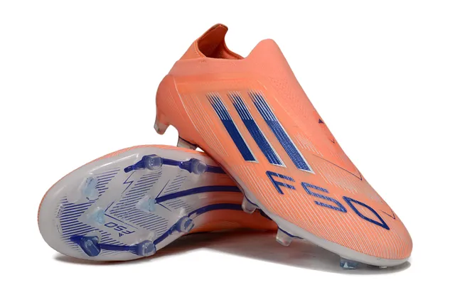 Adidas F50 Orange Blue Sock-Fit Collar Translucent Outsole Firm-Ground Soccer Shoes 4