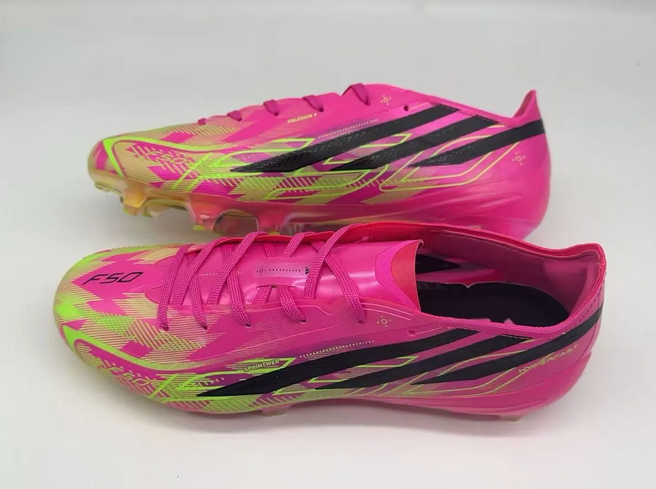 Adidas F50 Pink and Neon Green Firm-Ground Soccer Shoes 4