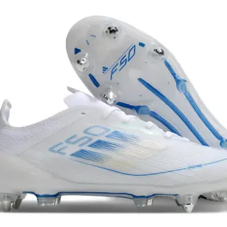 Adidas F50 White and Blue Firm-Ground Soccer Shoes