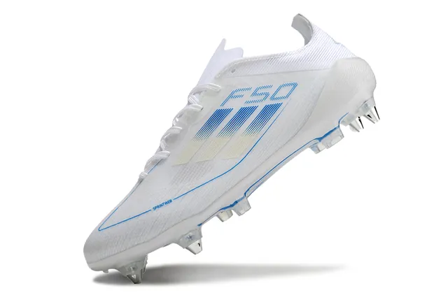 Adidas F50 Blancos y Azules para Tierra Firme Zapatos de Fútbol 3