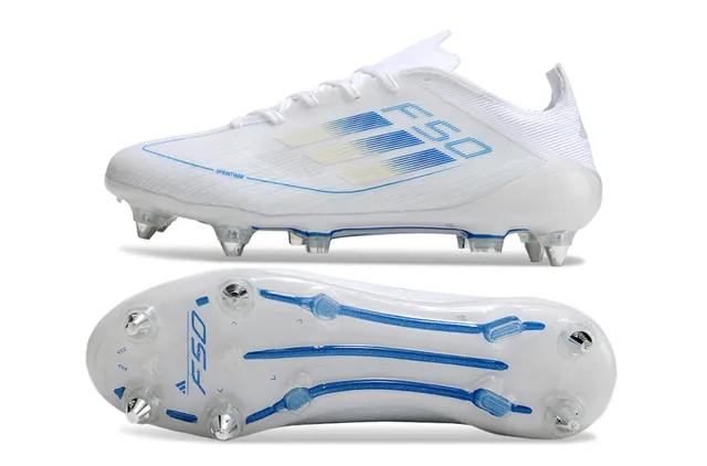 Adidas F50 Blancos y Azules para Tierra Firme Zapatos de Fútbol 6