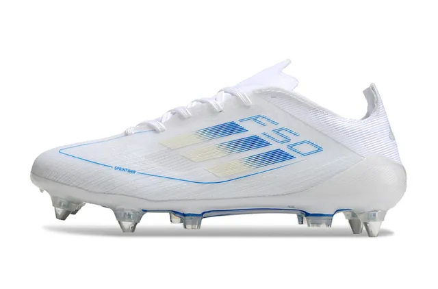 Adidas F50 Blancos y Azules para Tierra Firme Zapatos de Fútbol 7