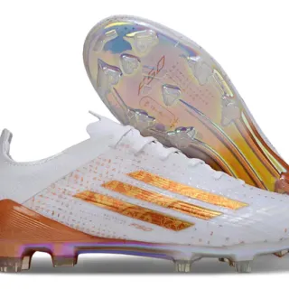 Adidas F50 White and Iridescent Orange Firm-Ground Soccer Shoes