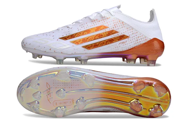 Adidas F50 White and Iridescent Orange Firm-Ground Soccer Shoes 6