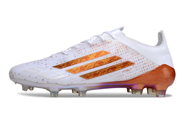 Adidas F50 White and Iridescent Orange Firm-Ground Soccer Shoes 7