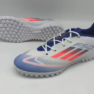 Adidas F50 White Blue Low-Cut Synthetic FiberSkin Upper Turf Soccer Shoes