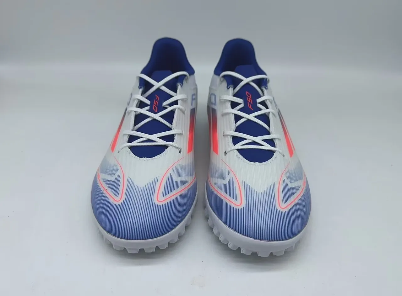 Adidas F50 Blanc Bleu Low-Cut Synthetic FiberSkin Upper Turf Chaussures de football 4