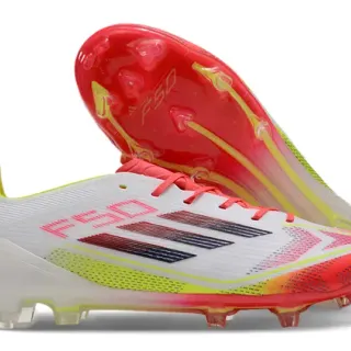 Adidas F50 White Neon Yellow Red Gradient Firm-Ground Soccer Shoes