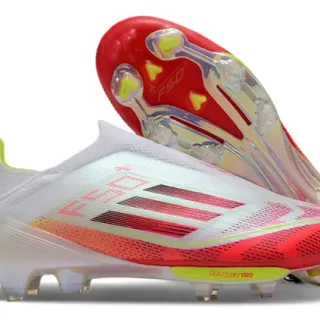 Adidas F50 White Red Low-Cut Sock-Fit Upper Firm-Ground Soccer Shoes