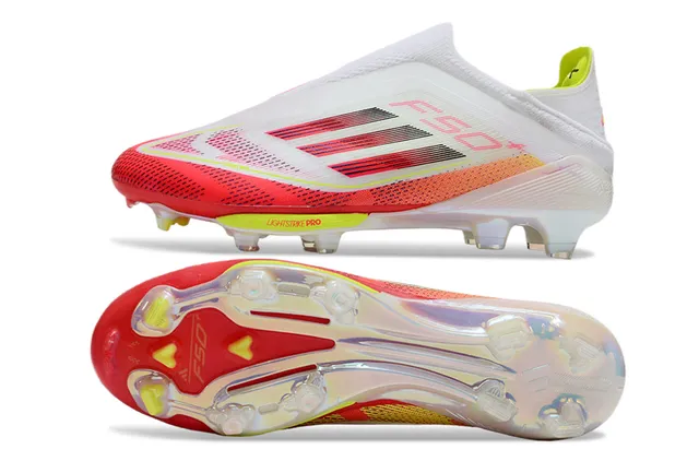 Adidas F50 Blanco Rojo Bajo Corte Ajuste Calcetín Parte Superior Césped Firme Zapatos de Fútbol 5