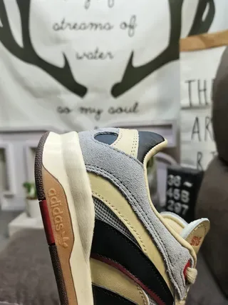 Adidas Gray Beige Low-Top Layered Suede And Textile Upper Lifestyle Sneakers 4