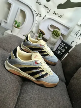 Adidas Gray Beige Low-Top Layered Suede And Textile Upper Lifestyle Sneakers 9