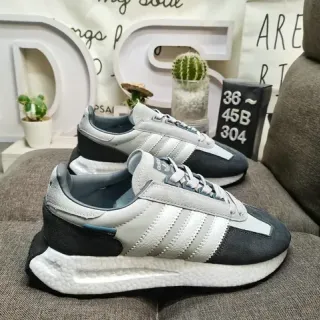 Adidas Gray Black Three-Stripe Side Panel Mixed-Material Upper Lifestyle Sneakers