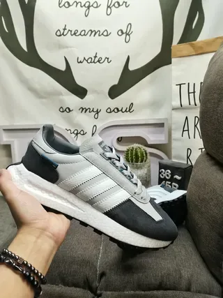 Adidas Gris Noir Rayures Triples Panneau Latéral Partie Supérieure en Matériau Mixte Chaussures Lifestyle 5