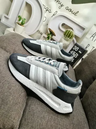 Adidas Gris Noir Rayures Triples Panneau Latéral Partie Supérieure en Matériau Mixte Chaussures Lifestyle 7