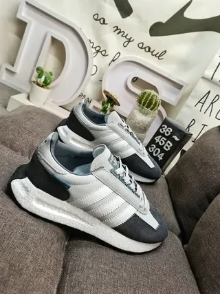 Adidas Gris Noir Rayures Triples Panneau Latéral Partie Supérieure en Matériau Mixte Chaussures Lifestyle 9