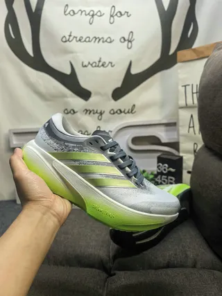 Adidas Gray Green Knit Upper Gradient Lime Stripes Running Shoes 5