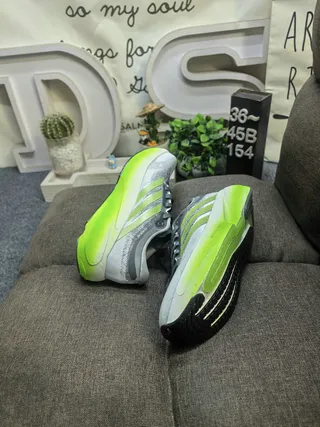 Adidas Gray Green Knit Upper Gradient Lime Stripes Running Shoes 6