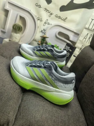 Adidas Gray Green Knit Upper Gradient Lime Stripes Running Shoes 7