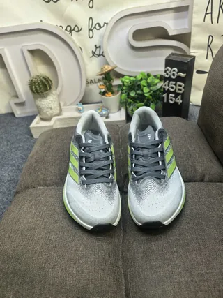 Adidas Gray Green Knit Upper Gradient Lime Stripes Running Shoes 10
