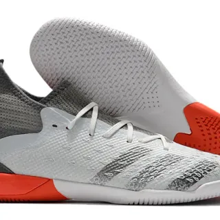 Adidas Gray Orange Sock-Fit Knit Collar Textured Synthetic Upper Indoor Soccer Shoes