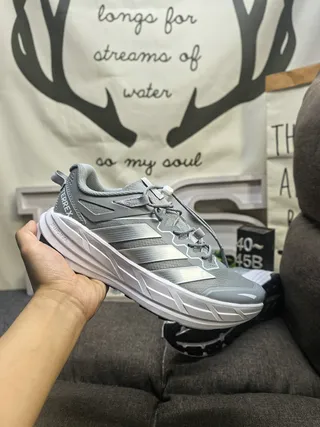 Adidas Gray Silver Mesh Upper Three-Stripe Overlay Running Shoes 5